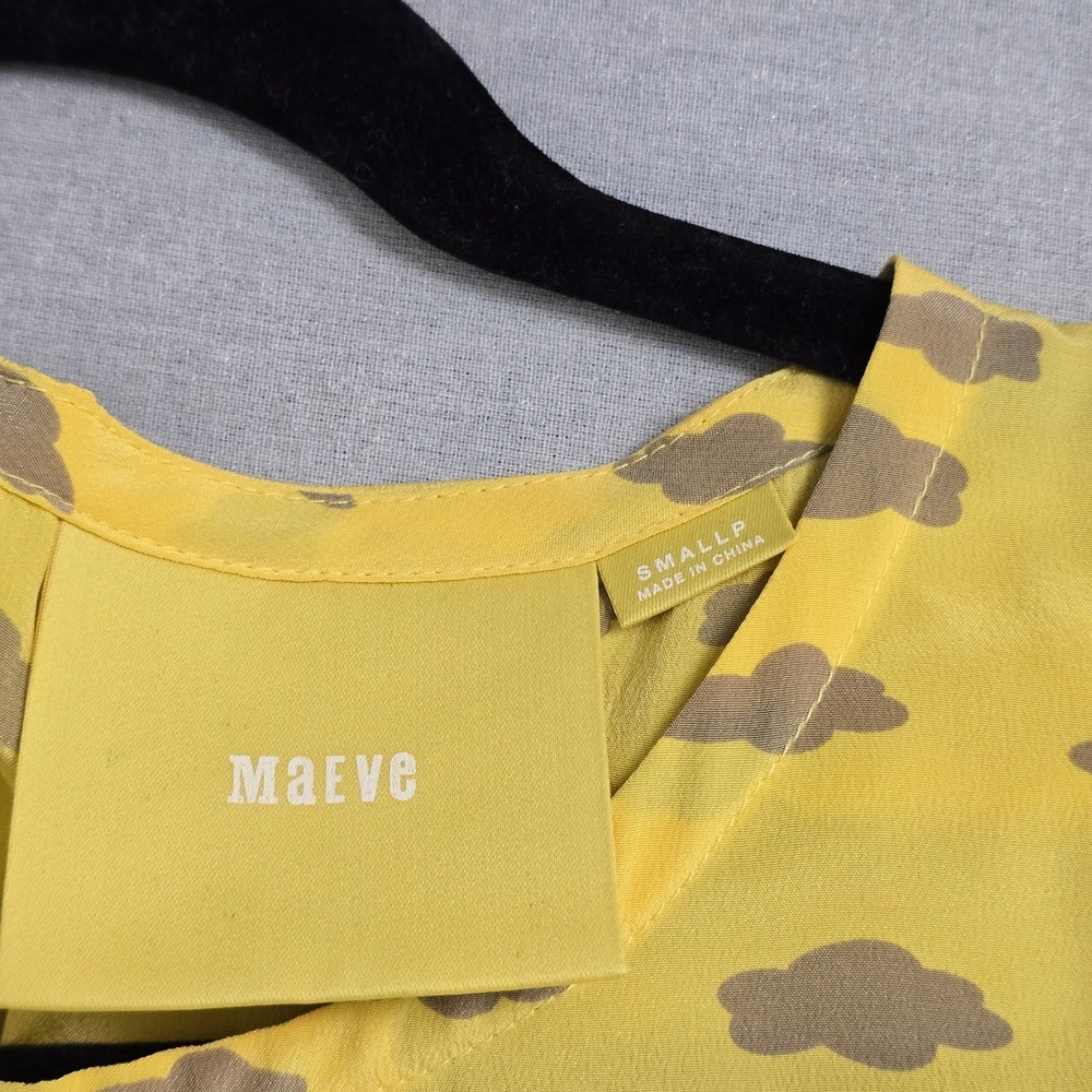 Maeve Linosa Blouse Womens Size‎ Petite S Yellow Grey Cloud 100% Silk Whimsical - Picture 5 of 10